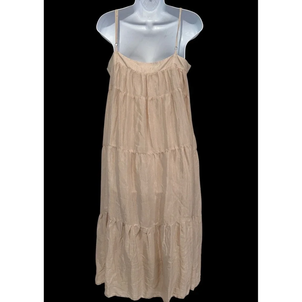 Bella Dahl Tiered Maxi Dress M Champagne Beige Silk Feel Strappy Boho Luxe